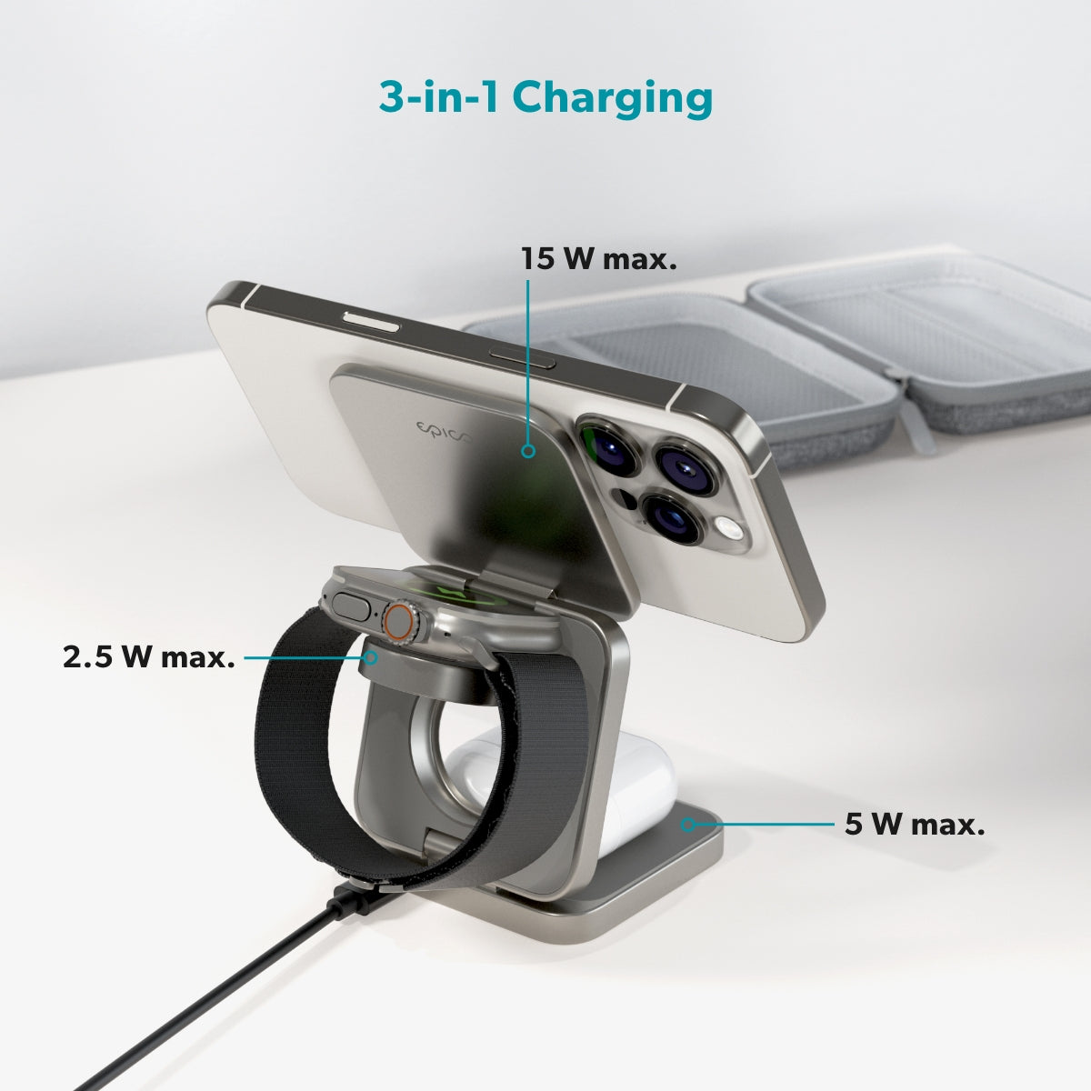 Epico UltraBase Qi2 3-in-1 Alu Magnetic Foldable Wireless Charging Stand