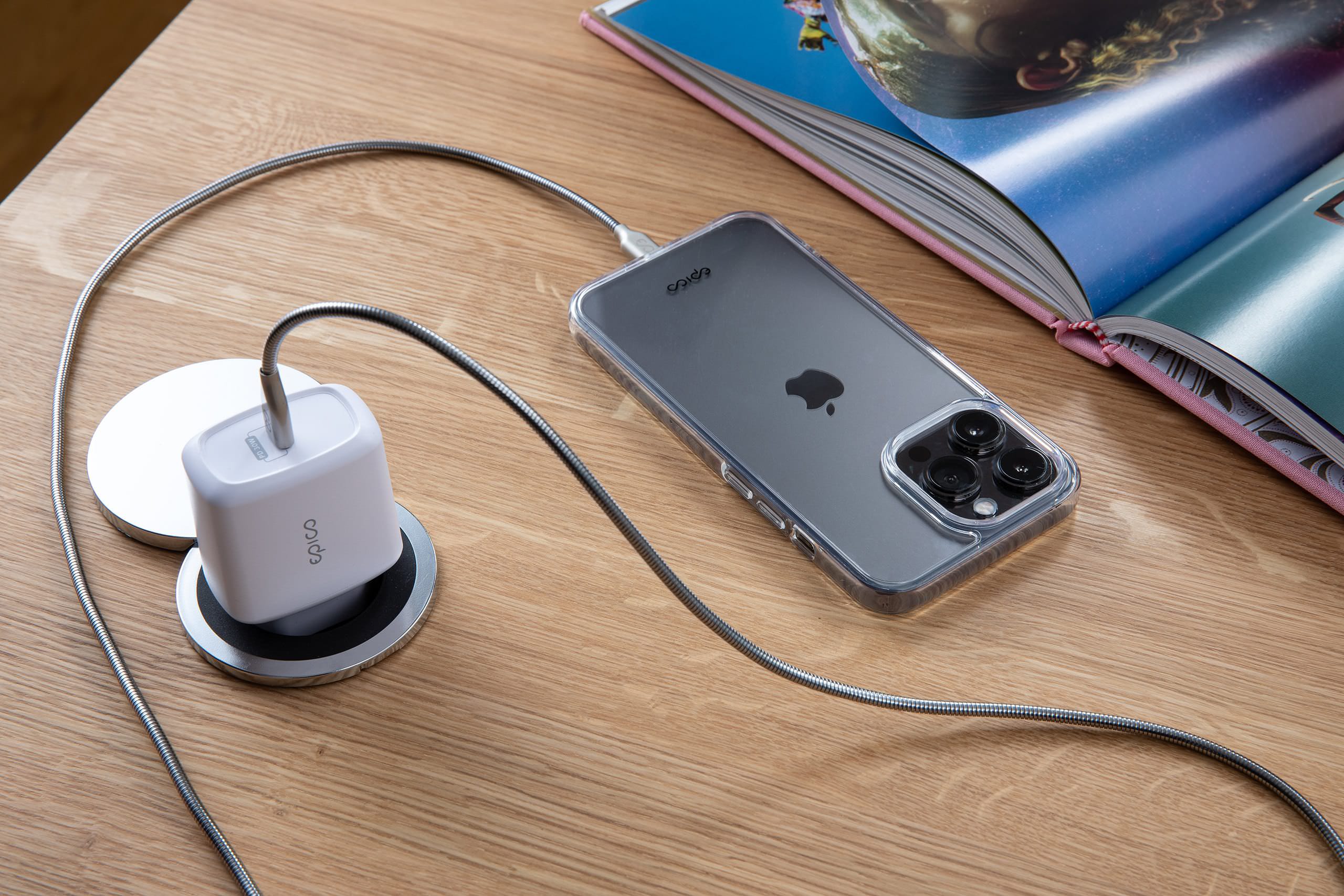 KIWIZ Charger und USB-C Kabel für Apple iPhone und Transparent Case für iPhone