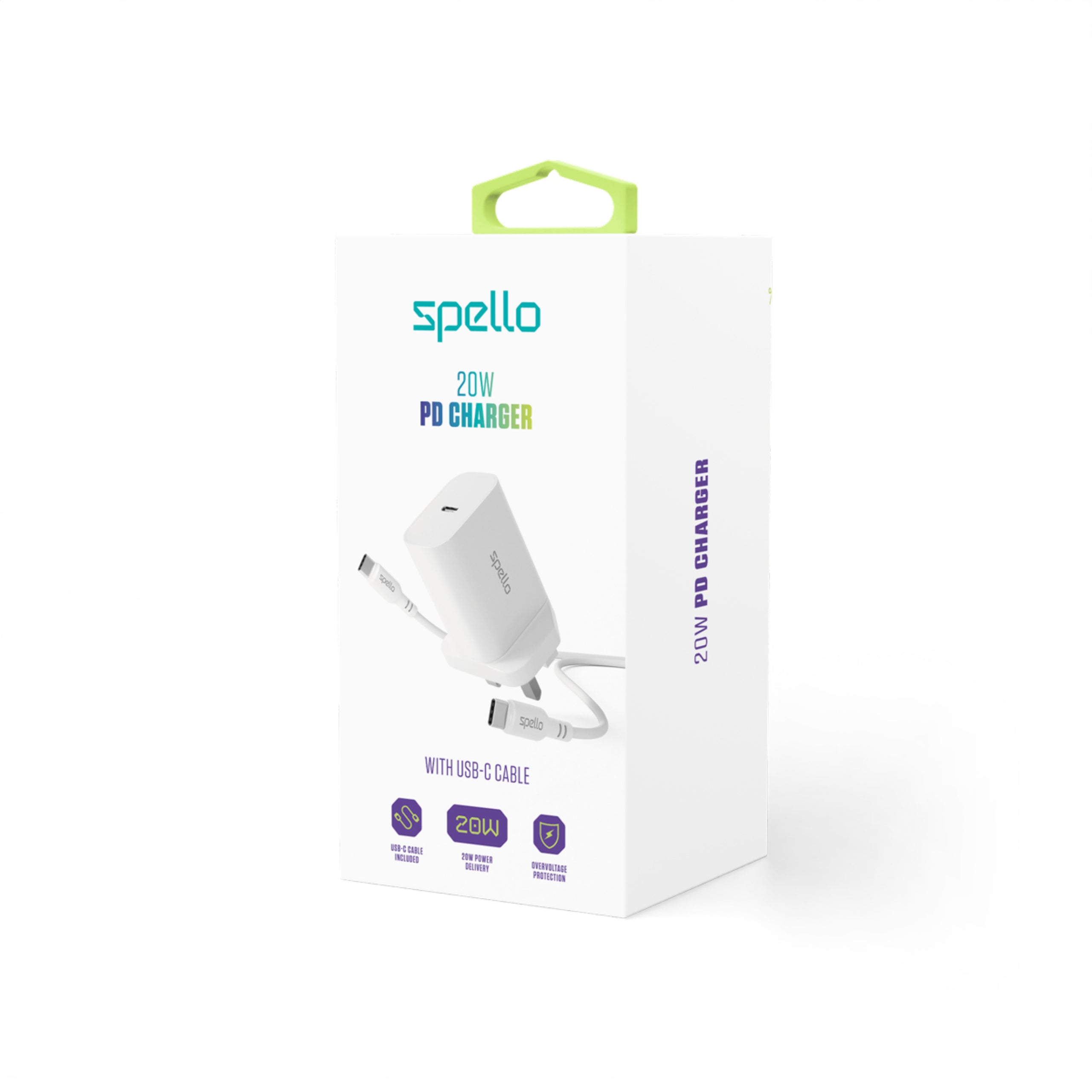 Spello 20W PD Charger mit Type G Stecker & USB-C auf USB-C Kabel