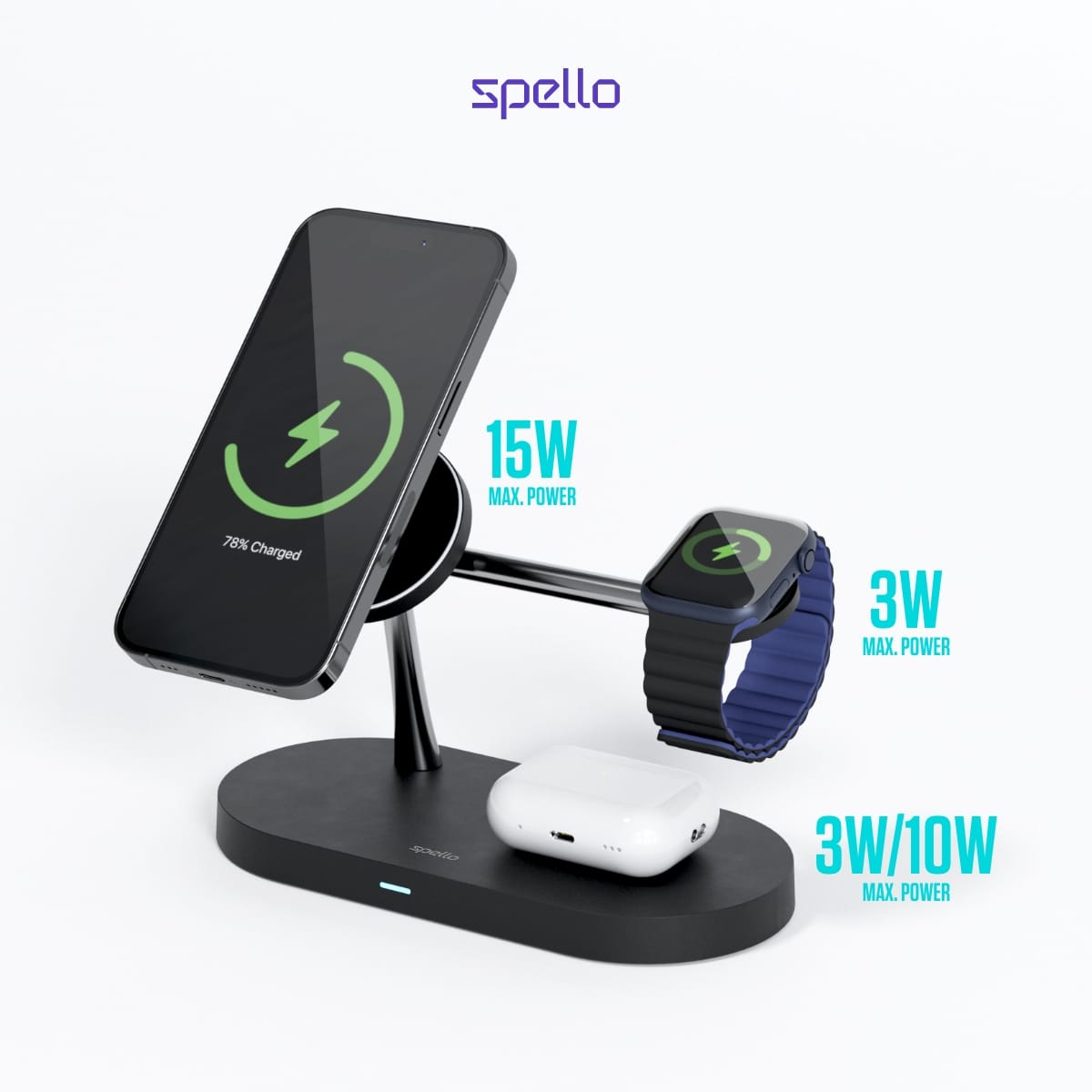 Spello 3-in-1 Magnetic Wireless Charging Stand mit MagSafe